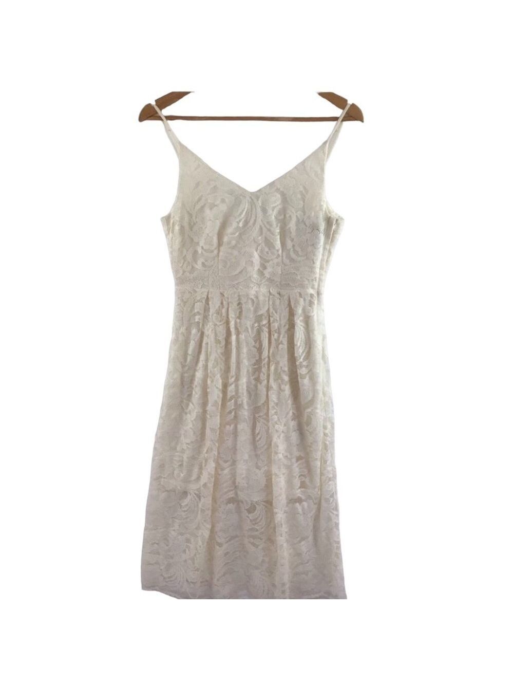 𝅺 H & M ecru white lace dress empire waist spaghetti straps side zipper size 6
